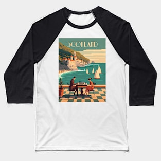 Scotland Coastline Chess Travel Art Poster Baseball T-Shirt